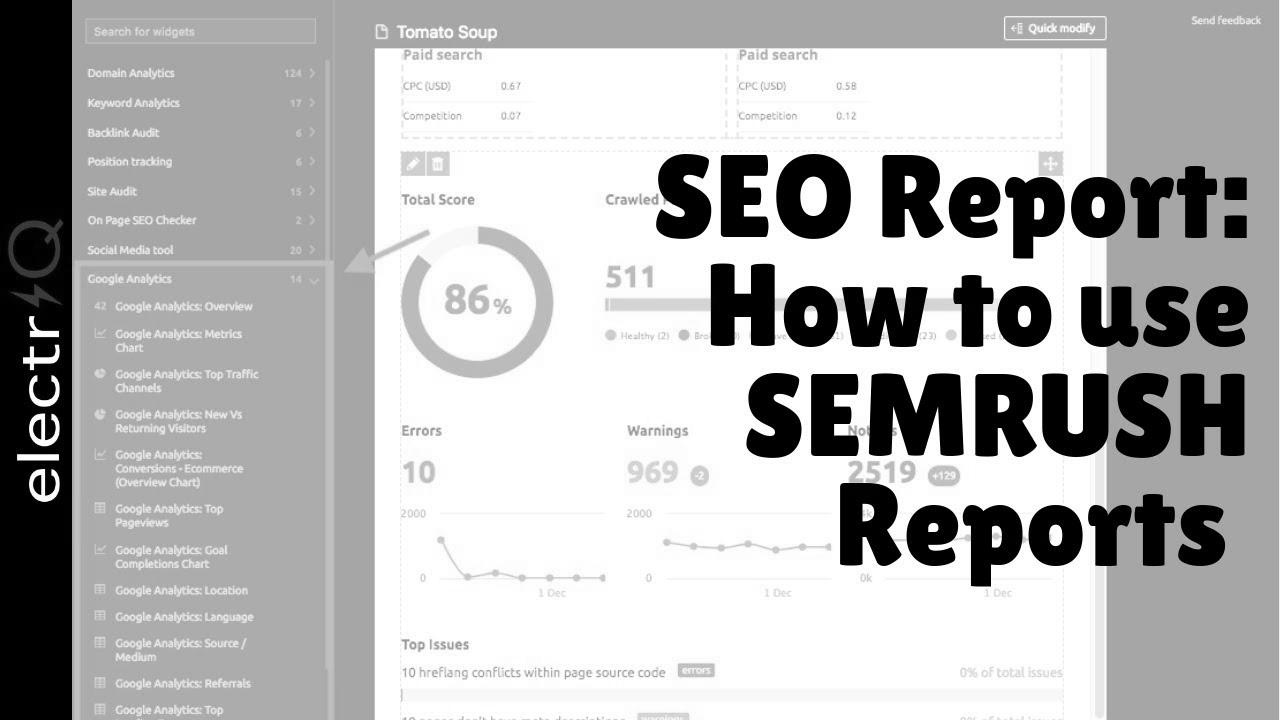 search engine optimization Report:  use SEMRUSH Reviews