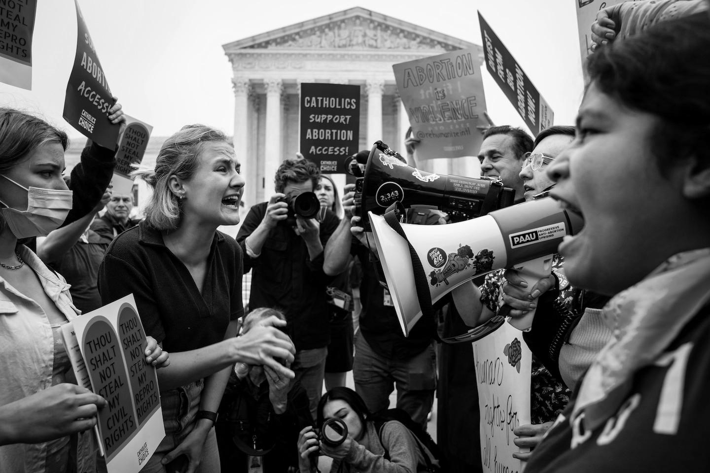 Crowds protest at Supreme Courtroom after leak of Roe opinion draft